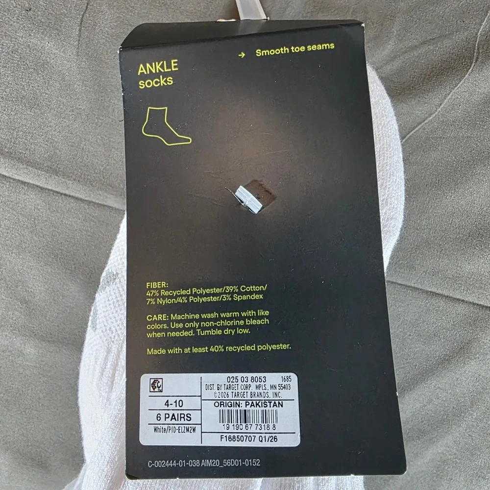 All in Motion Womens White Ankle Socks 6 Pack Arch Support Cushioned Size 4-10